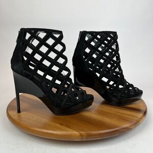 Womens Burberry Edenside Cage Black Suede Heeled Ankle Booties Boots Size EU 39